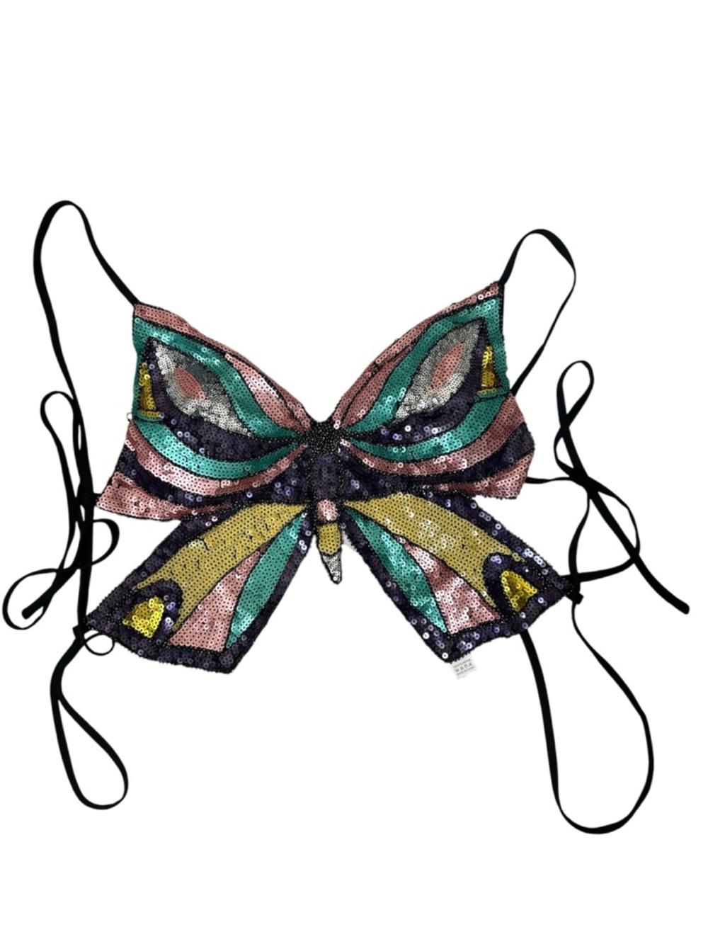 Sequin Butterfly Tie Front Crop Top Festival Rave Fairycore Statement Top
